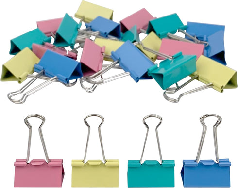 Large Binder Clips, 1.6 Inch, 24 Pack, Colored Paper Clamps for Office Supplies