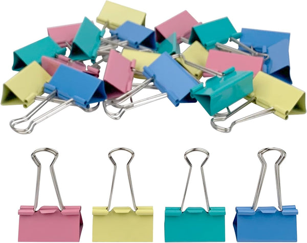 Large Binder Clips, 1.6 Inch, 24 Pack, Colored Paper Clamps for Office Supplies