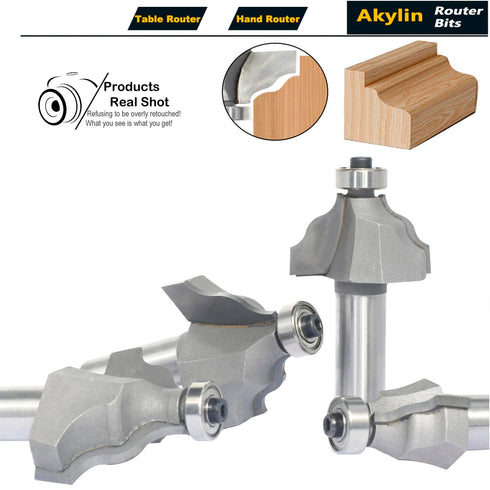 4Pcs Bits,1/2" Shank,3/4",7/8",1-1/8",1-1/4" Wavy Edge Molding Router Cutting Height for Wood Table Edging,Picture