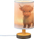 Oarencol Bedside Table Lamp Cute Highland Cow Animal Nightstand Lamp with Wood Desk Lamps for Bedroom Living Room