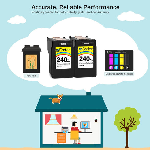 Cartlee Remanufactured Ink Cartridge Replacement for Canon PG-240XL, 2 Black for PIXMA MX472, MG3520, and More