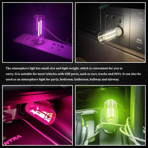 HQRNYP USB LED Car Interior Atmosphere Light, Car USB Night Light, Plug-in Auto Ambient Lighting Retro Lamps, Touch