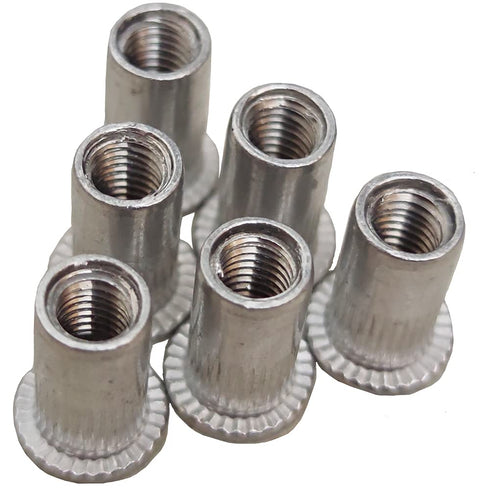 Aluminum Flat Head M6 Blind Insert Rivet Nut, 6mm, Pack of 25