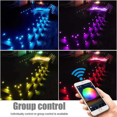 1.22 12V INDARUN RGB Deck Lighting Deck Lights Outdoor Waterproof, Low Voltage Deck Lights with Remote, Smart Deck