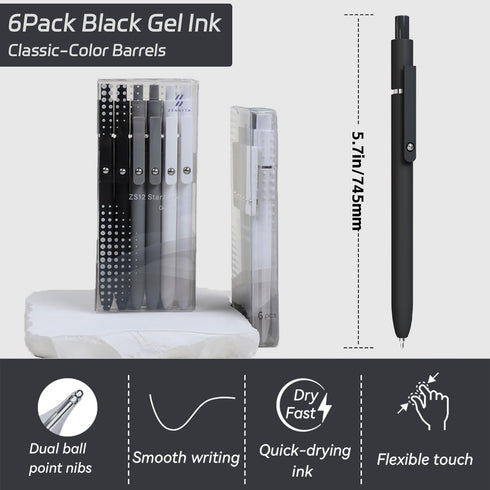 Gel Pens,6 Pcs 0.5mm Fine Point Black Ink Pens With Smooth Writing,Quick Dry Pens For Journaling,Nurse Aesthetic Pens,Office School Supplies for Men Women Student(Black Gray White) by ACEES