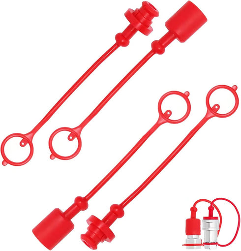 2 Sets 1/2 ISO A Hydraulic Coupler Male Dust Cap and Female Plug Cover, Red Cap with Retaining Ring
