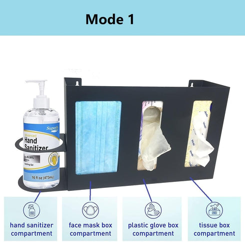 Steel Sanitizing Station Dispenser Stand, Wall Mounted Organizer for Face Masks, Glove Box and Hand Sanitizer or Others