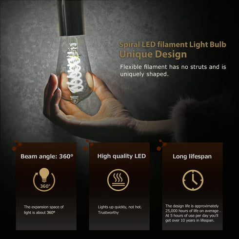 ST19 LED Smoky Grey Glass Edison Bulb, Vintage, 6 Pack, Daylight 5000K, E26 Base, 4.5W Equivalent to 40W