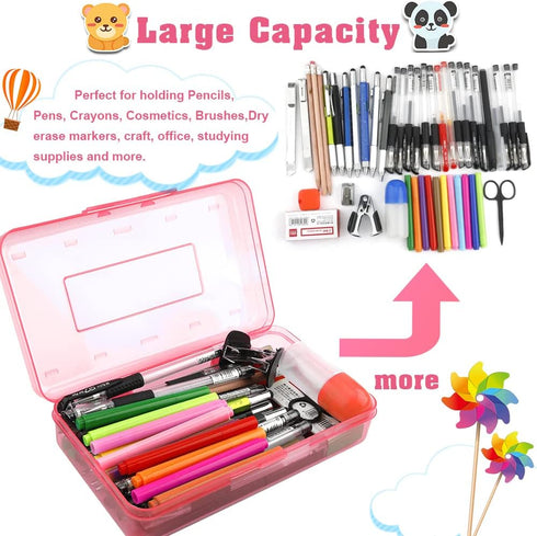 Large Capacity Clear Pencil Box, 1 Pack Hard Pencil Case with Snap-tight Lid for Office Supplies, Pink