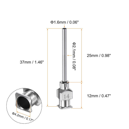 10pcs 14Gauge Stainless Steel Dispensing Needles, 1" All Metal Glue Needle Tube Blunt Tips Luer Lock for Thick Liquids, Ink, Glue, Lab Use