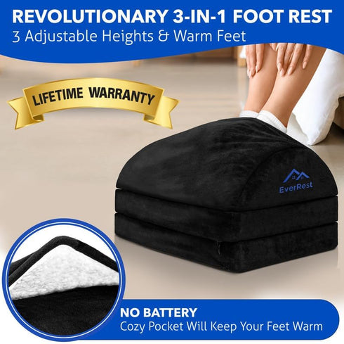 EverRest Under Desk Footrest for Office Use, Warmer Feet, 3 Adjustable Heights, Ergonomic Foot Rest Stool