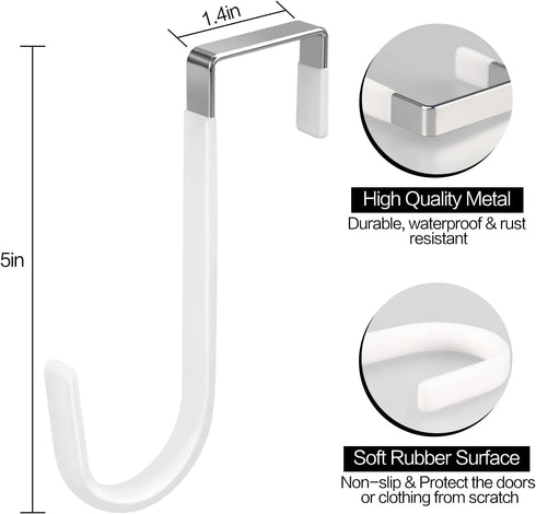 20 Pack Over The Door Hooks, White Rubber Surface Door Hanger Hooks for Bathroom, Kitchen, Hanging Towels, Bags