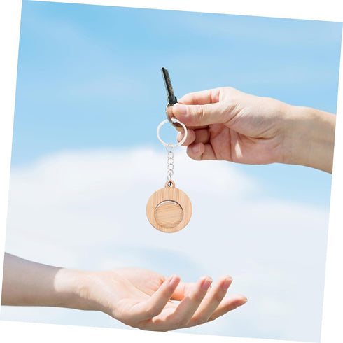 4pcs TEHAUX Bamboo Keychain Shopping Trolley Tokens Lightweight Wooden Keyring for Shopping Cart Use