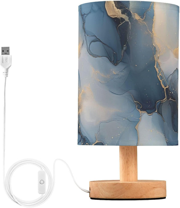 Bedside Table Lamp, Abstract Gold Navy Blue Marble Pattern Small LED Desk