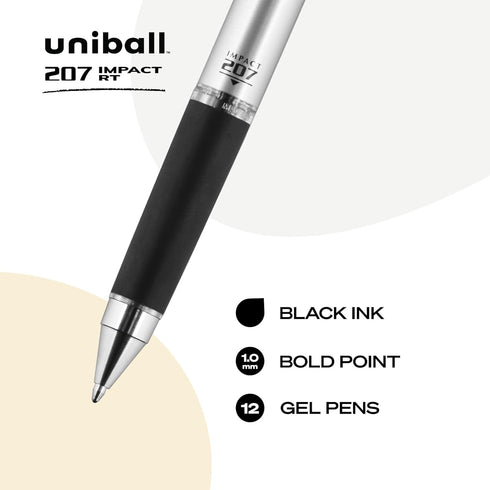uniball 207 Impact Gel Pen, Retractable, Bold 1 mm, Black Ink, Black Barrel