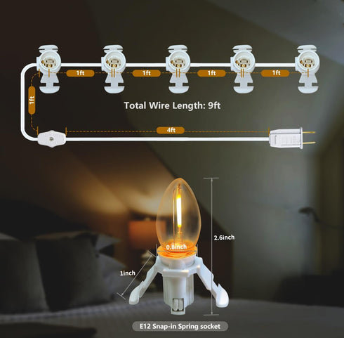 5 Bulbs C7 C7 Bulb 2700K Accessory Cord with LED Night Light - Christmas Village Light Accessory Cord - Warm White