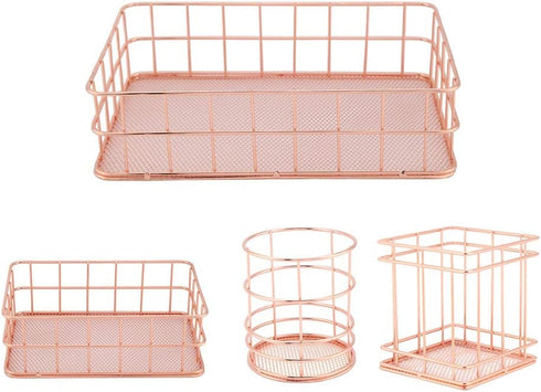 Iron Storage Basket for Makeup Organizer - Small Things Desktop Decor Iron Box Rose Gold