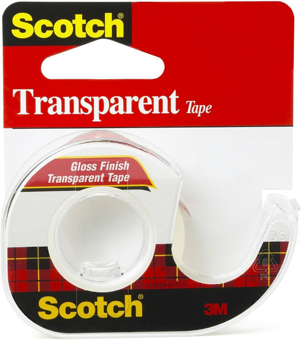 Scotch 174 Transparent Tape With Plastic Dispenser, 1/2" X 1000", Gloss Finish by Scotch