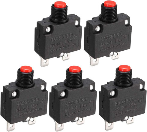 uxcell AC 125V/250V 15A Push Button Circuit Breaker for Air Compressor (5 Pcs)