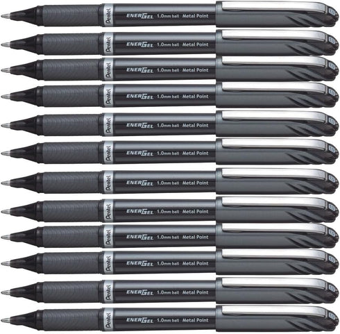 Pentel BL30A EnerGel NV Liquid Gel Pen, 1mm, Black Barrel, Black Ink, Dozen