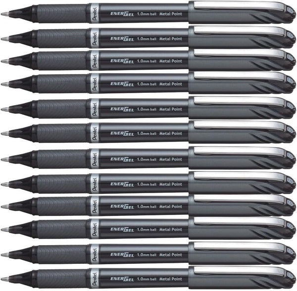 Pentel BL30A EnerGel NV Liquid Gel Pen, 1mm, Black Barrel, Black Ink, Dozen