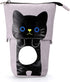 Telescopic Pencil Pouch, Cute Standing Pen Holder, Canvas+PU Storage Box with Zipper Closure (Gray)