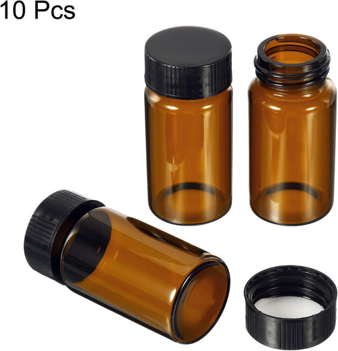 PATIKIL 20mL Reagent Media Bottle, 10 Pack Round Glass Storage Bottles Plastic Screw Cap for Lab Home, Brown by PATIKIL