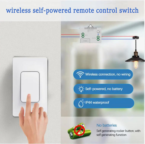 328Ft GLOBELEC Self-Powered Wireless Light Kit,No Battery Required,Mini Remote Control Switch with RF Range Wall Light
