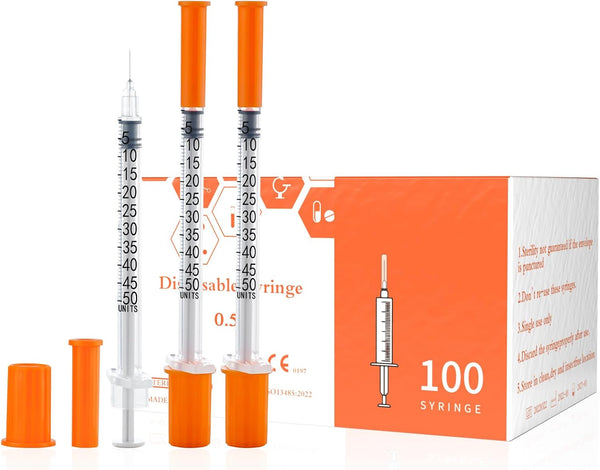 U-100 1/2ml 31ga Disposable Syringe and 31G x 6 mm (1/4’’) Needle, Lab Dispensing Supplies, 100Pack
