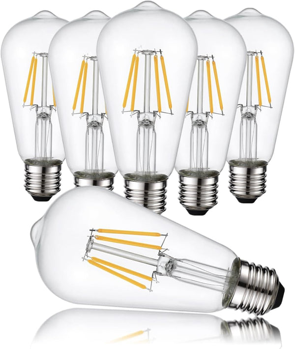 HESSION Vintage LED Edison Bulb, 40W Equivalent, 6-Pack Dimmable, 400LM Warm White 2700K, E26 Clear Glass