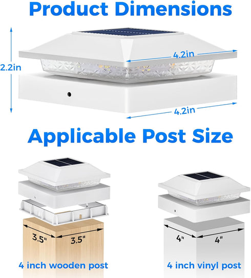 4x4 2 Pack, 2 16 4x4 Peasur Post Solar Lights Modes LED Solar Post Cap Light Waterproof, Deck Fence Post Solar Lights