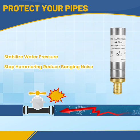 Water Hammer Arrestor, 1/2 Inch Straight Stainless Steel Water Arrestor, F1807 PEX Crimp Connection (2 PACK)