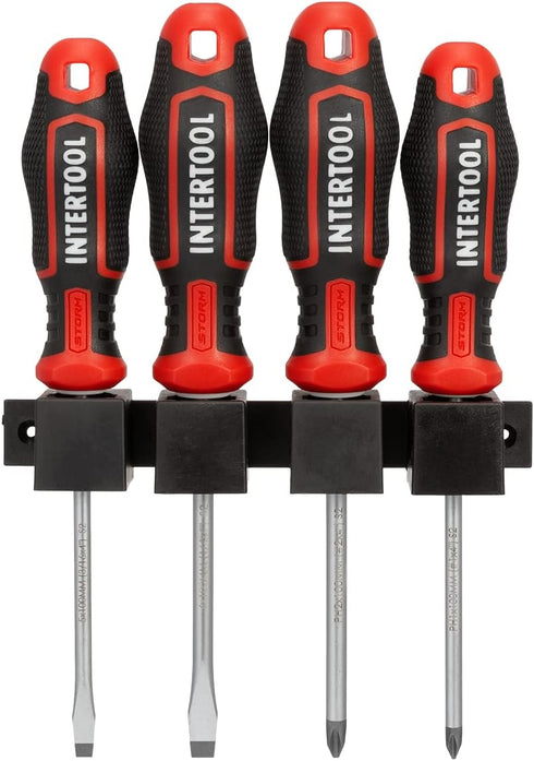 INTERTOOL 4-Piece Magnetic Screwdriver Set - Phillips & Flat Head, S2 Steel, Rust Resistant for General Purpose Repair