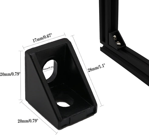20pcs Black 2020 Series 1720 Aluminum Profile Corner Bracket with 40pcs M5 T Nuts +40pcs M5 Screws + 1pcs Wrench for Slot 6mm 20S Aluminum Rail Accessories (20PCS 1720 Corner Bracket)