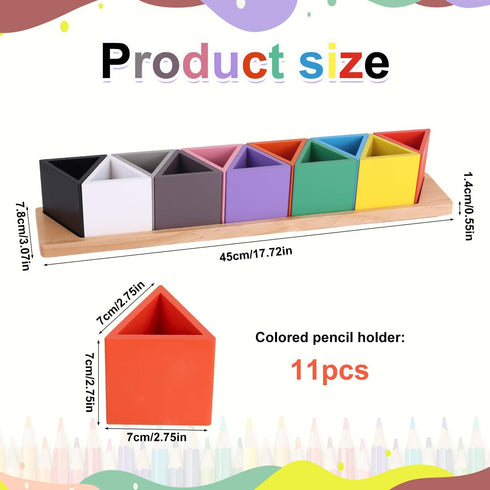 Diegimr 11 Wooden Colored Pencil Holder, Desk Wood Colored Pencil Holder with Movable Compartments Pen Cups Holders
