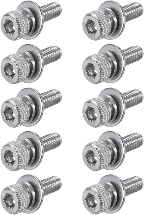 uxcell M2.5 x 8mm Stainless Steel Hex Socket Head Cap Screws, 10pcs with Spring Washer and Plain Washers