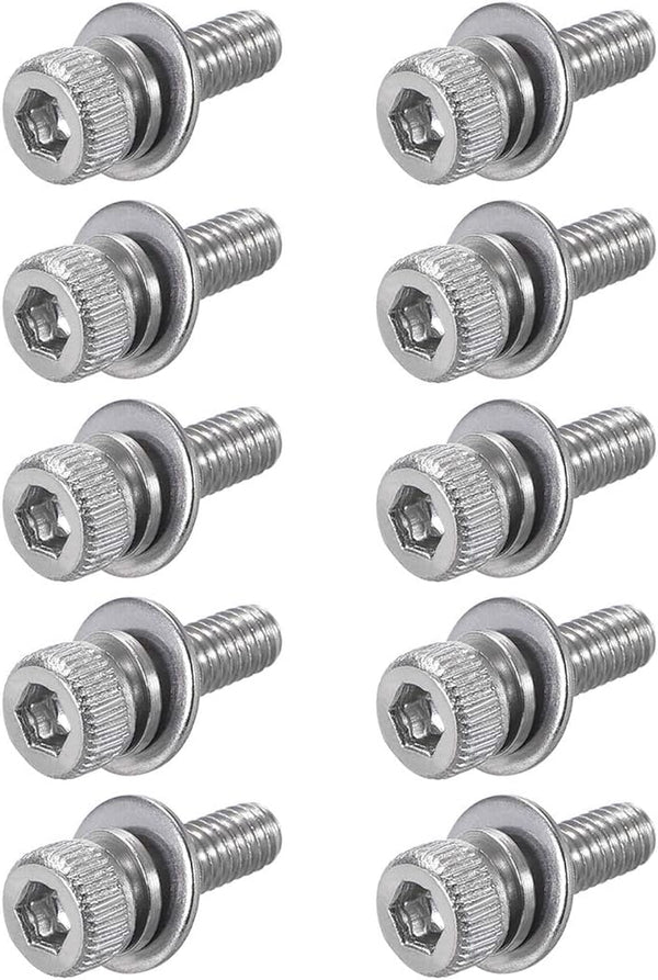 uxcell M2.5 x 8mm Stainless Steel Hex Socket Head Cap Screws, 10pcs with Spring Washer and Plain Washers