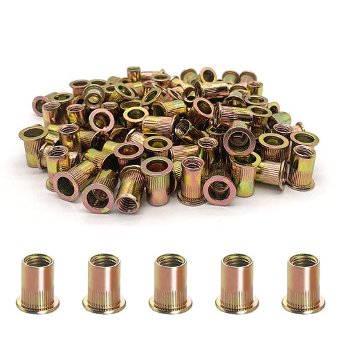 vrupin 100PCS-Rivet Nuts,3/8"-16 Carbon Steel UNC Rivet Nut Assortment Kit, Flat Head Threaded