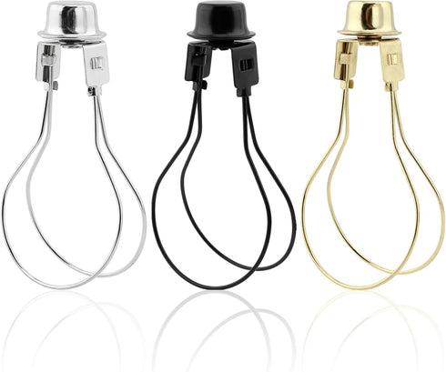 Pilarmuture 3pcs Set 3 Lamp Shade Holder, Adjustable Height, Iron Frame, Silver/Black/Gold Shade, Modern Style