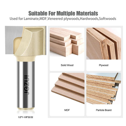 JGZUI 1/2inch 1-1/8"" (1/2inch 1-1/8"" Shank Router Bits, Diameter, Carbide Tipped Cleaning Bottom Bit for Surface