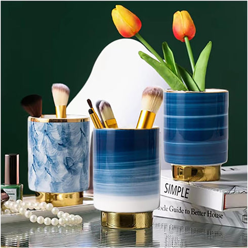 Ceramic Pen Holder Stand Cup for Home Office Desk, Pencil Organizer, Makeup Brush Holders (B)