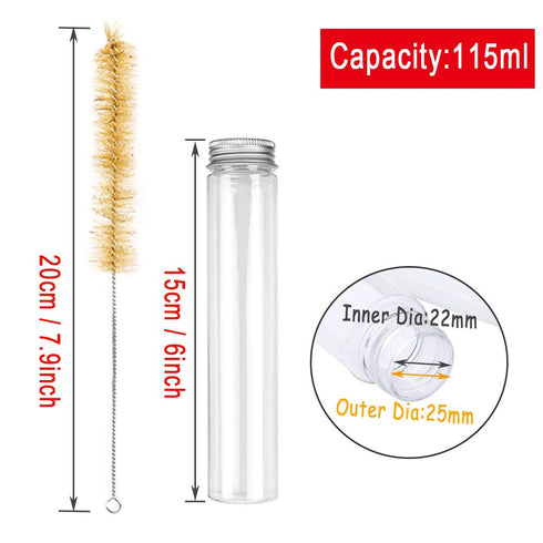 18 PCS 115ml Clear Plastic Test Tubes, 150 x 33mm with Screw Caps and 1 Cleaning Brush for Candy Storage