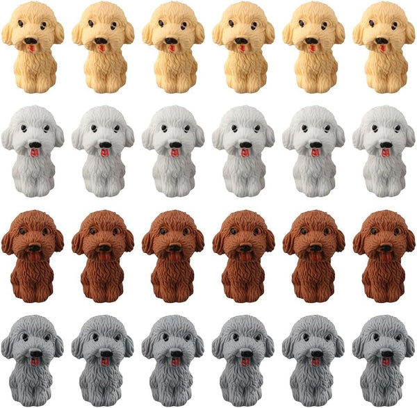 dohobby 24 Pieces Animal Pencil Erasers - 3D Cute Dog Cap Toppers for Party Favors