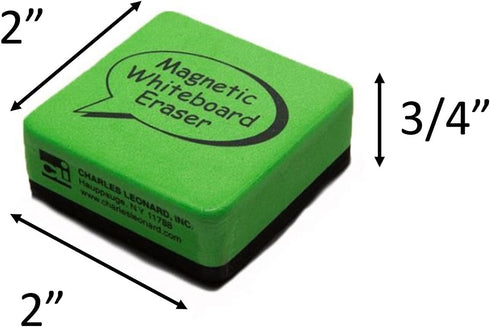 Charles Leonard Magnetic Dry Erase Whiteboard Eraser, 2 x 2 Inch, Green/Black, 12-Pack