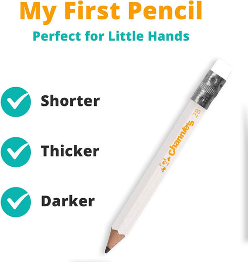 Channie's My First Pencil Easy-to-Hold Jumbo Pencils for Kids Ages 3-7, White Wooden 2B Fat Pencils, Pack of 2 &