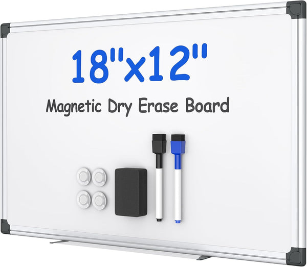 Magnetic White Board Kit for Wall - 18" x 12", 1 Dry Eraser & 2 Multicolor Markers, Sliver Aluminum Frame