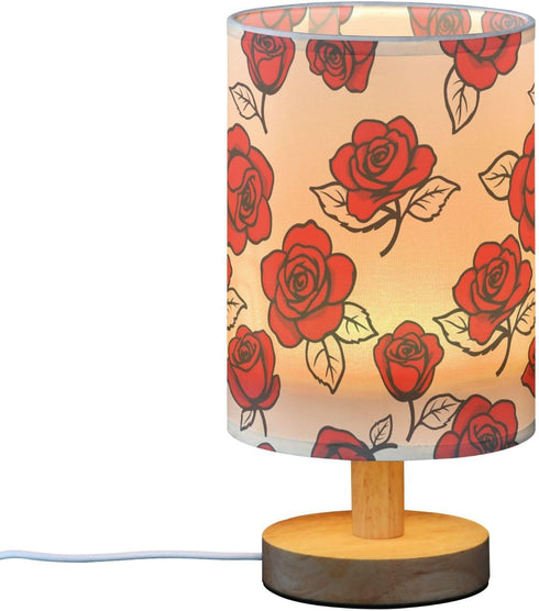ALAZA Bedside Table Lamp for Bedroom Red Rose Floral Nightstand LED Light Lamps with USB Port Linen Fabric Shade Table