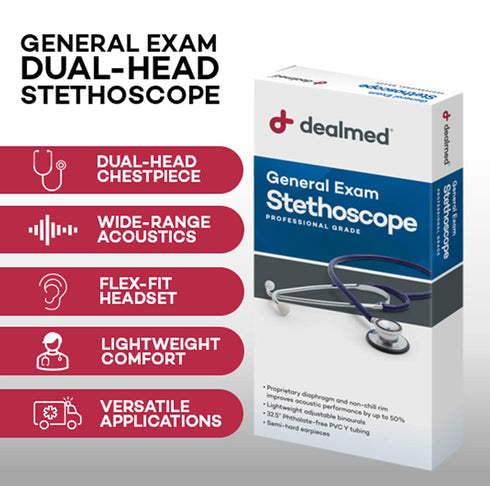 Dealmed General Exam Stethoscope, Professional Economy Dual-Head Medical Stethoscope with 32” Tubing