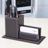 KINGFOM PU Leather Desk Organizer, Pencil Holder with Business Cards Stand, School Office Supplies Caddy - Brown