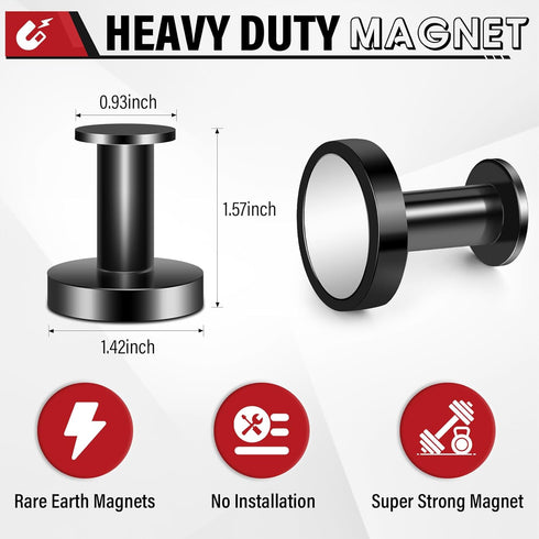 Magnetic Hooks for Cruise Cabins, Black 150Lb, Strong Hooks for Classroom, Whiteboard, Grill, Garage, Hanging - 3Pcs